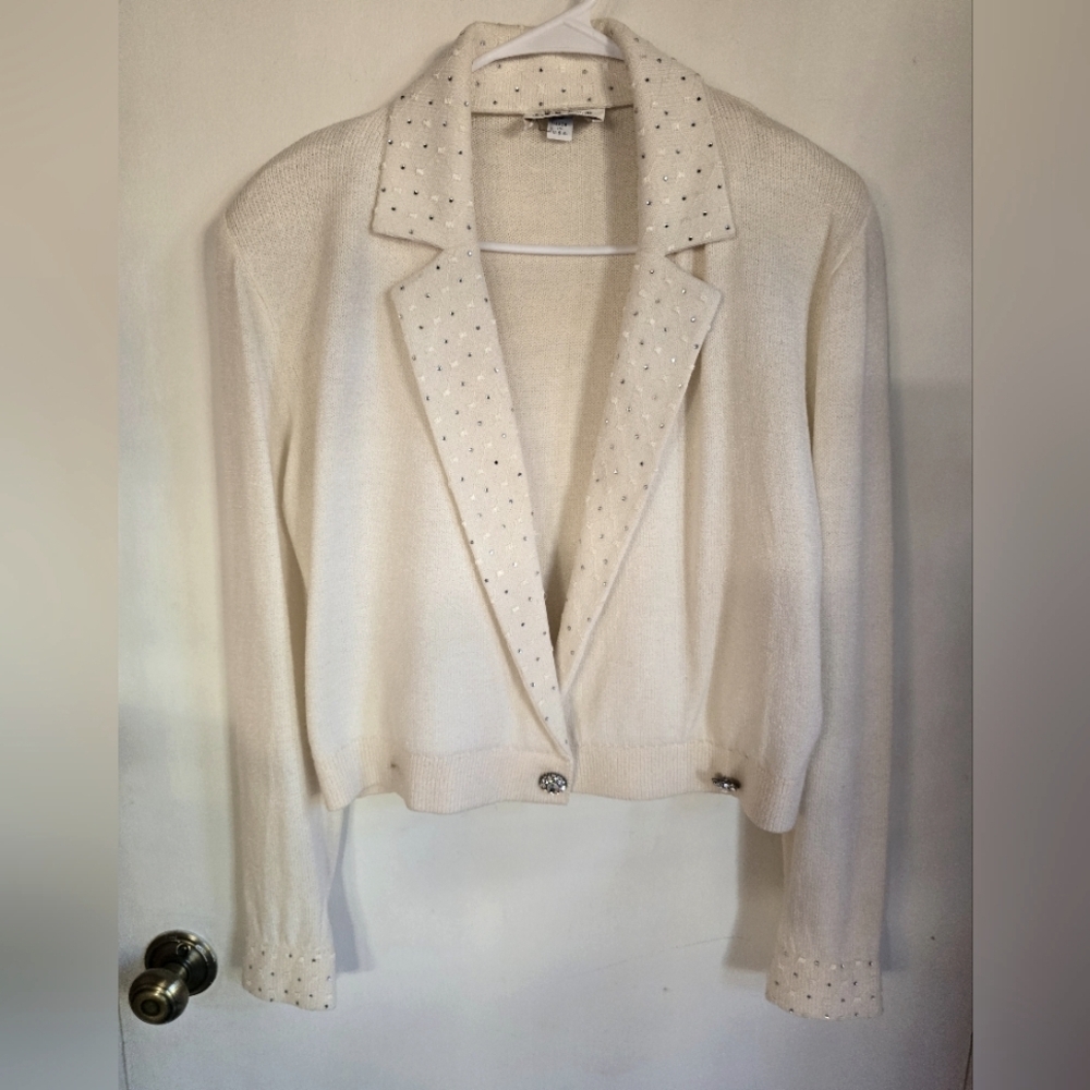 St. John By Marie White Knit Vintage 80s Elegant Evening Cream Women's Blazer